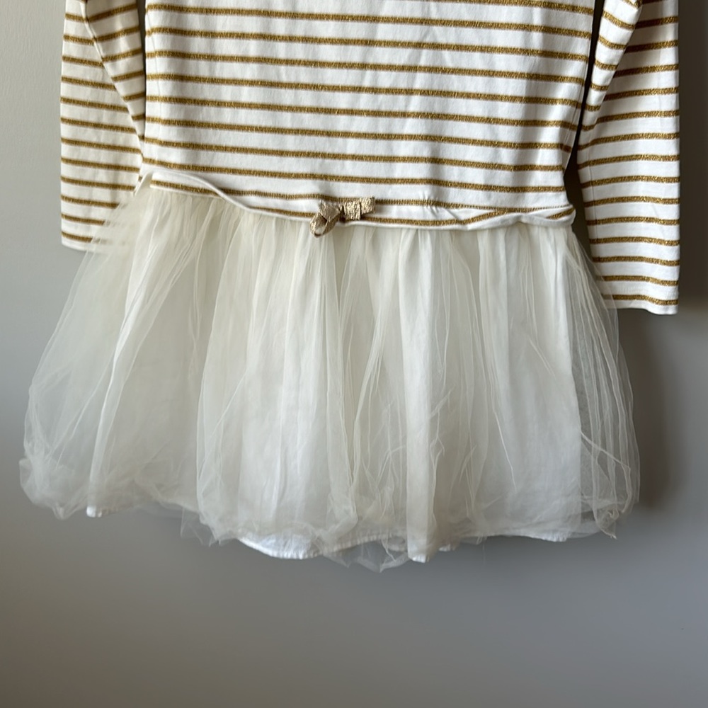 Girls Crewcuts by J Crew Drop Waist Cowl Neck Gold Stripe tutu Dress 12 - Picture 5 of 6